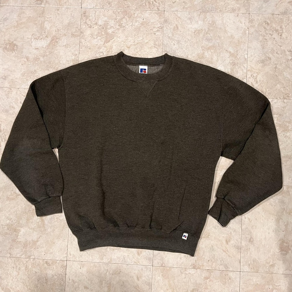 Russell Athletic Sweatshirt Mens Large Gray Crewneck Fleece Pullover Logo